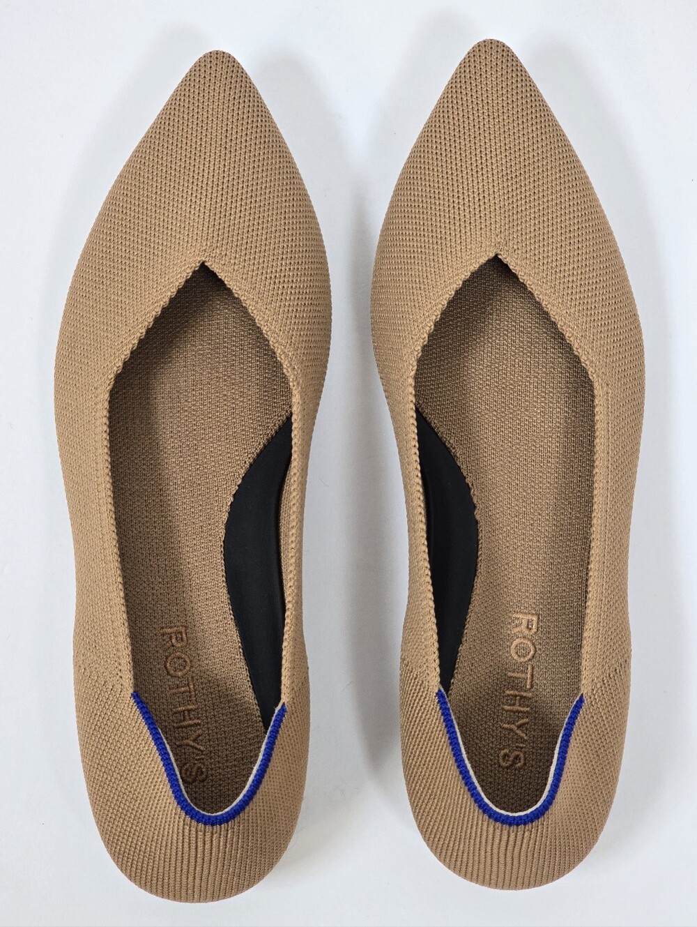 Rothys The Point II In Wren Pointed Toe Knit Flats Sz.7 Camel Slip on Ballerina